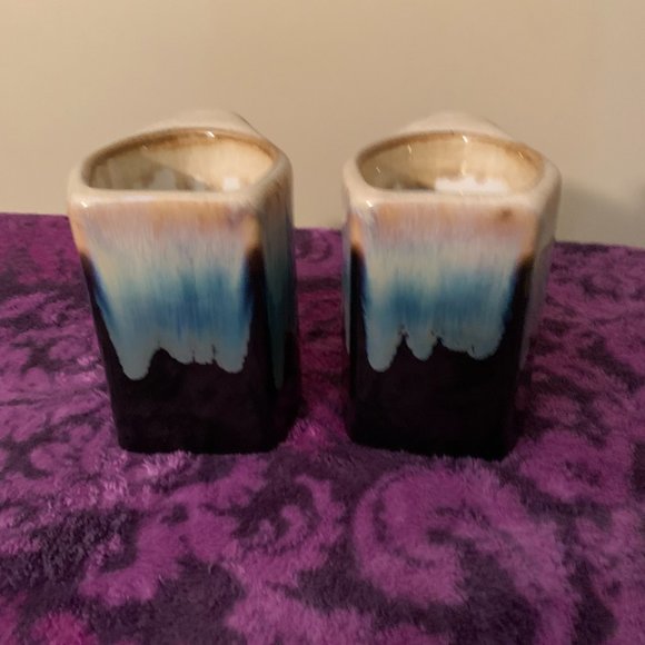 2 VINTAGE PADILLA MEXICAN STONEWARE DRIP GLAZE BLUE BEIGE COFFEE MUGS - Picture 5 of 5